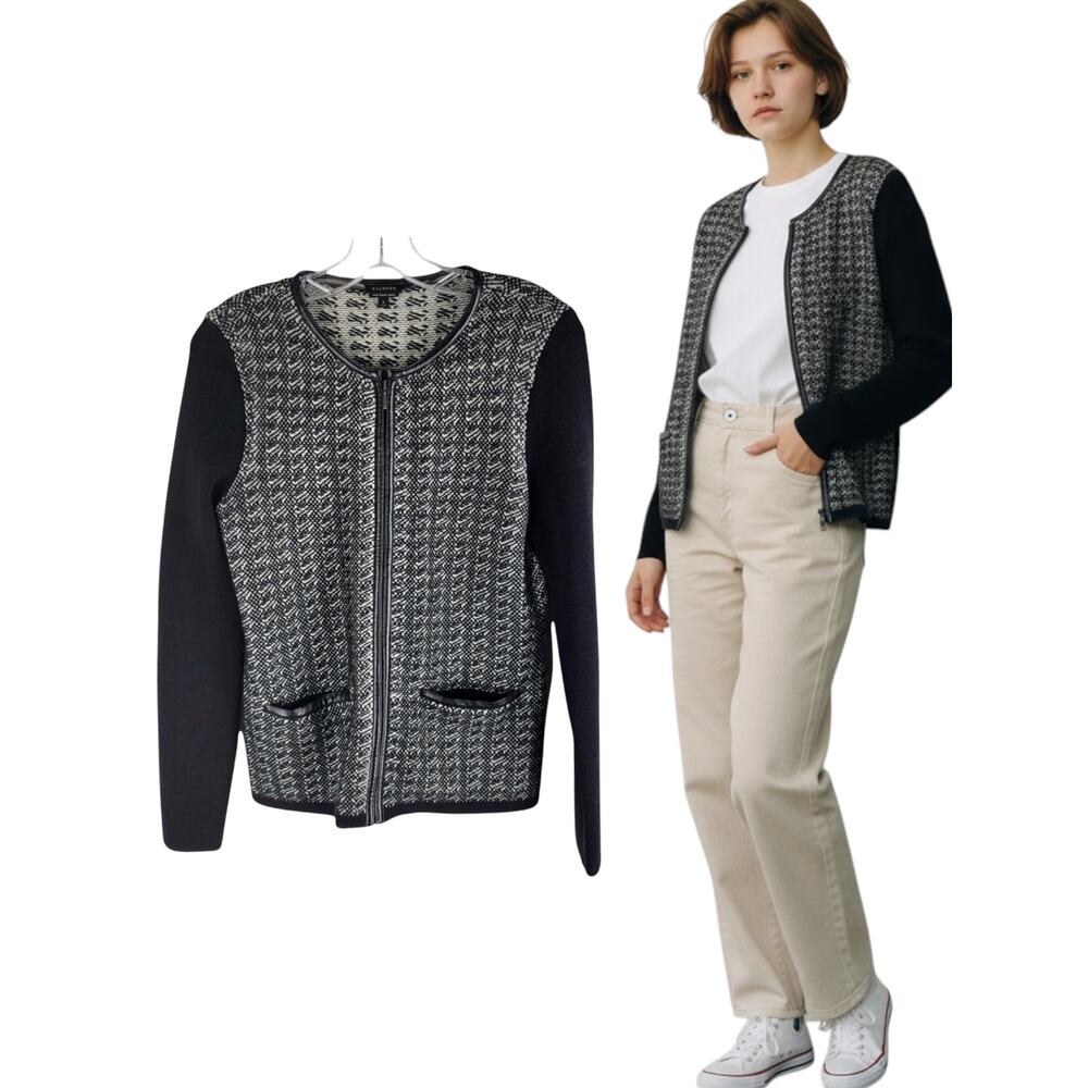 Talbots pure merino wool full zip short jacket long sleeve crew neck size S